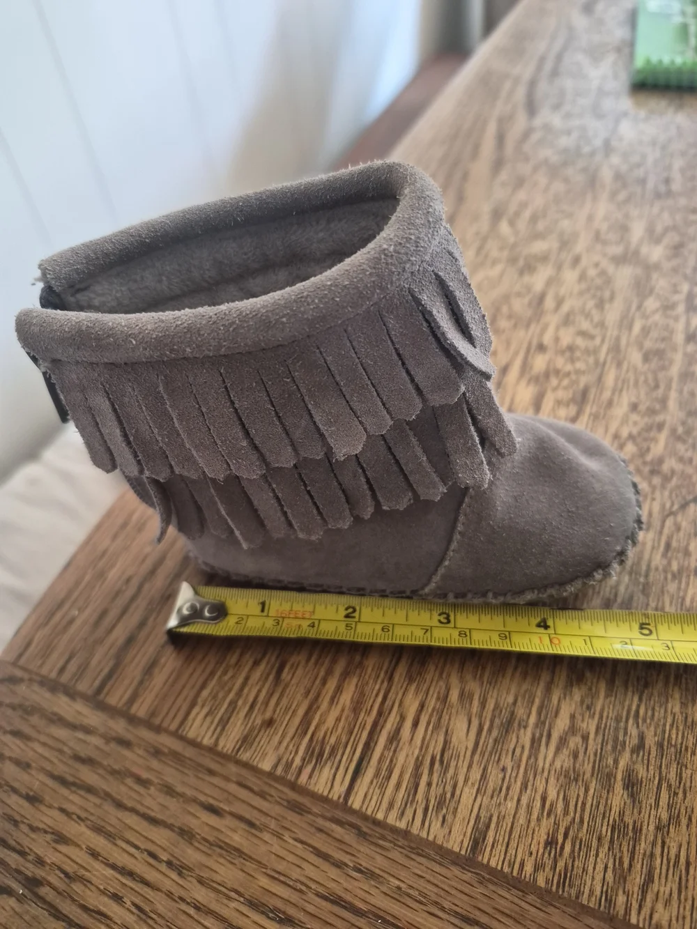 Baby Fringe Suede Booties in Grey